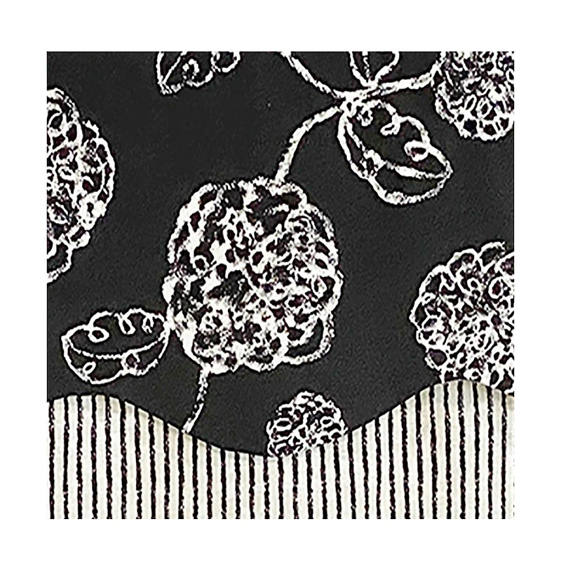 Rlf Home Pouf Floral Glory Valance Black. 3" Rod Pocket, Layered. 50"W X 16"L