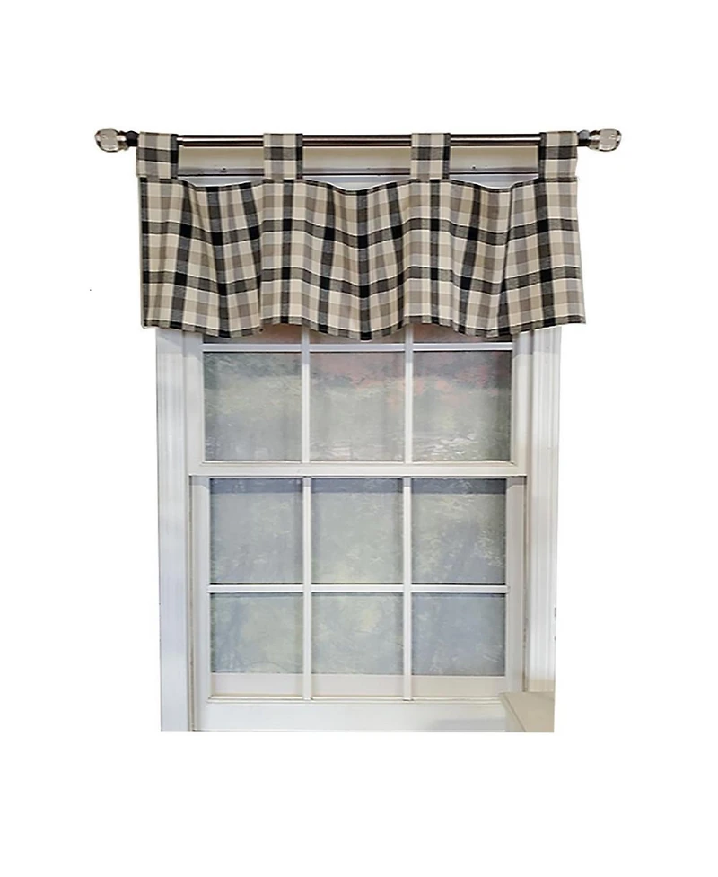 Rlf Home Bison Check Tab 4" Tabs Tab Top Lining Luxurious and Elegant Window Treatment Valance 50" x 15" Black