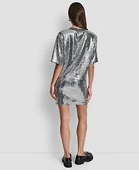 Dkny Jeans Women's Sequins Crewneck Boxy Short-Sleeve Relaxed T-Shirt