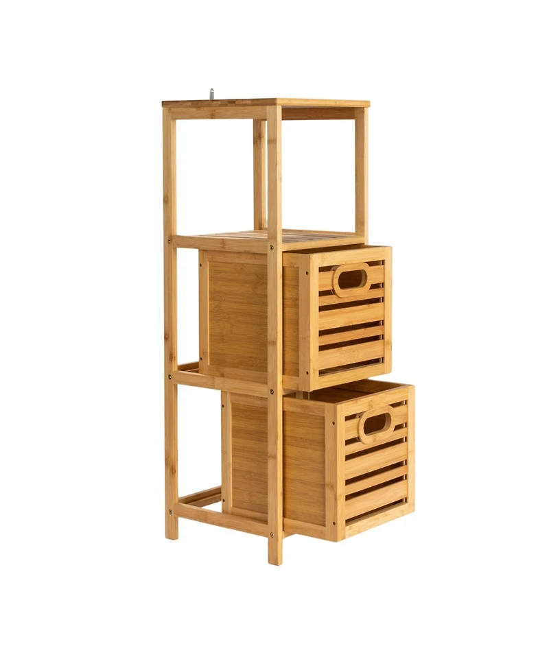 Household Essentials Bamboo 3-Tier Slatted Shelf with Crates, Natural