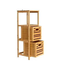 Household Essentials Bamboo 3-Tier Slatted Shelf with Crates, Natural