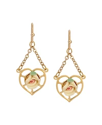 2028 Gold Tone Heart Porcelain Rose Earrings