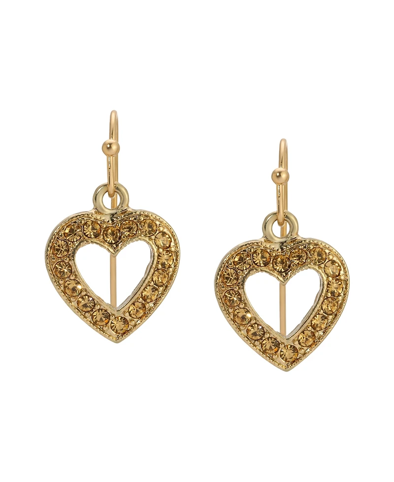 2028 Gold Tone Heart Bead Drop Wire Earrings