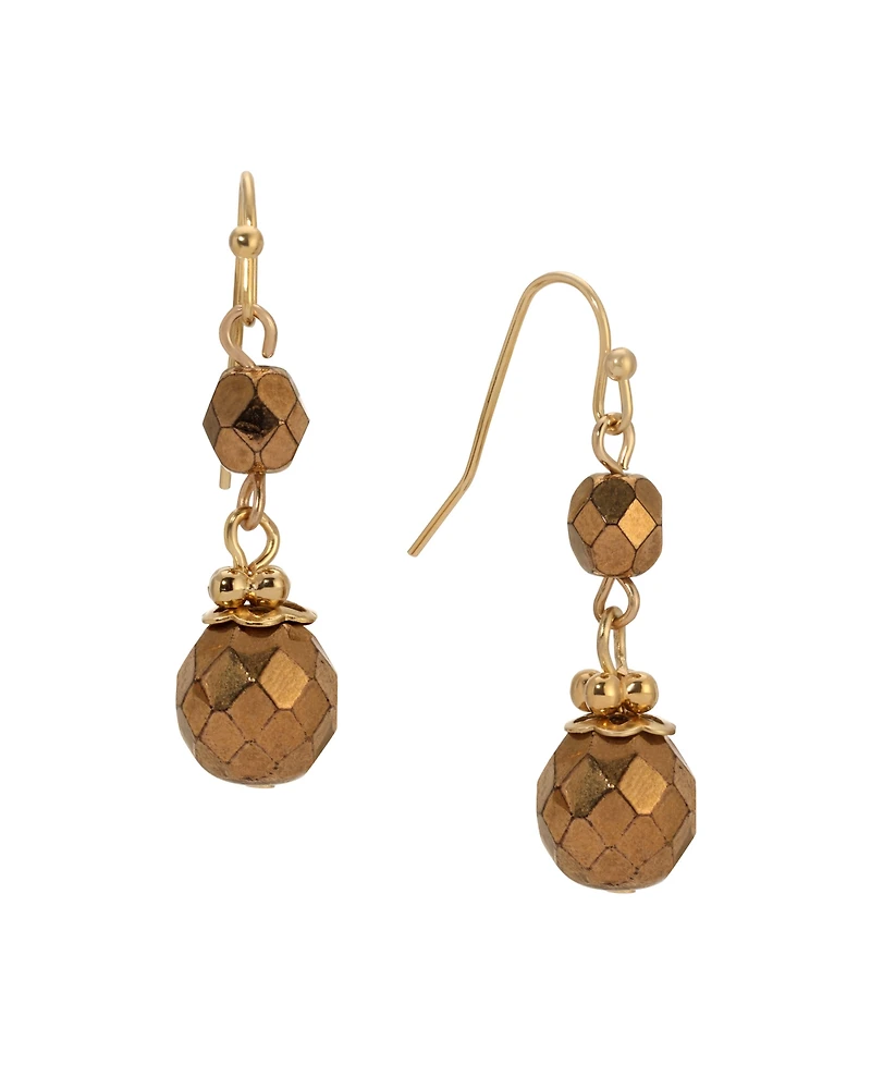 2028 Round Bronze Bead Drop Wire Earrings