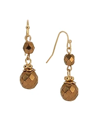 2028 Round Bronze Bead Drop Wire Earrings