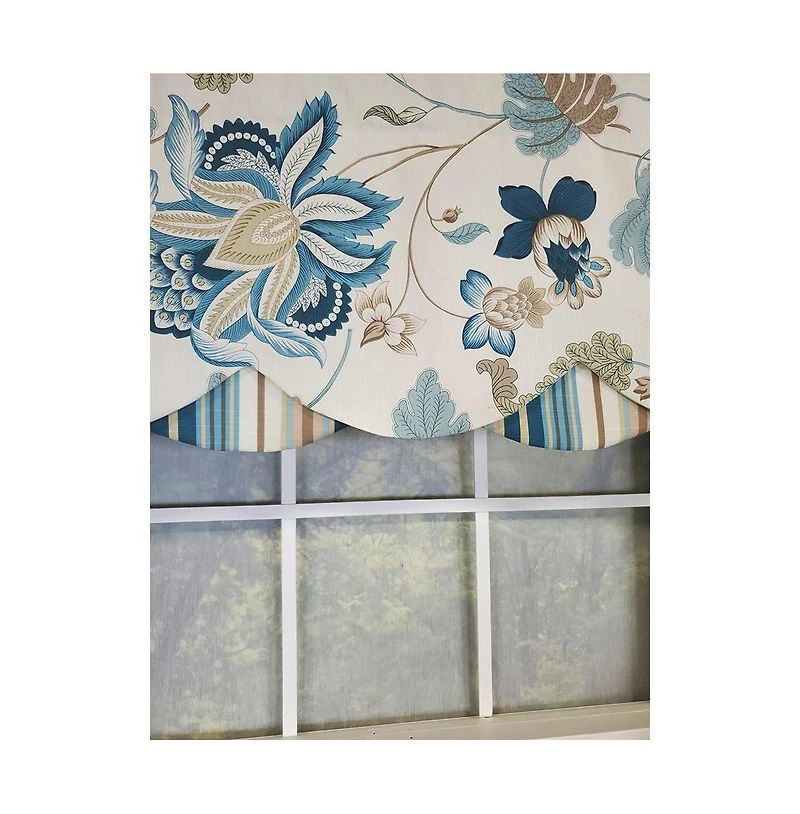 Rlf Home Samanta 100% Cotton Luxurious Lining Stripe Rod Pocket Petticoat Valance 50" x 15" Blue