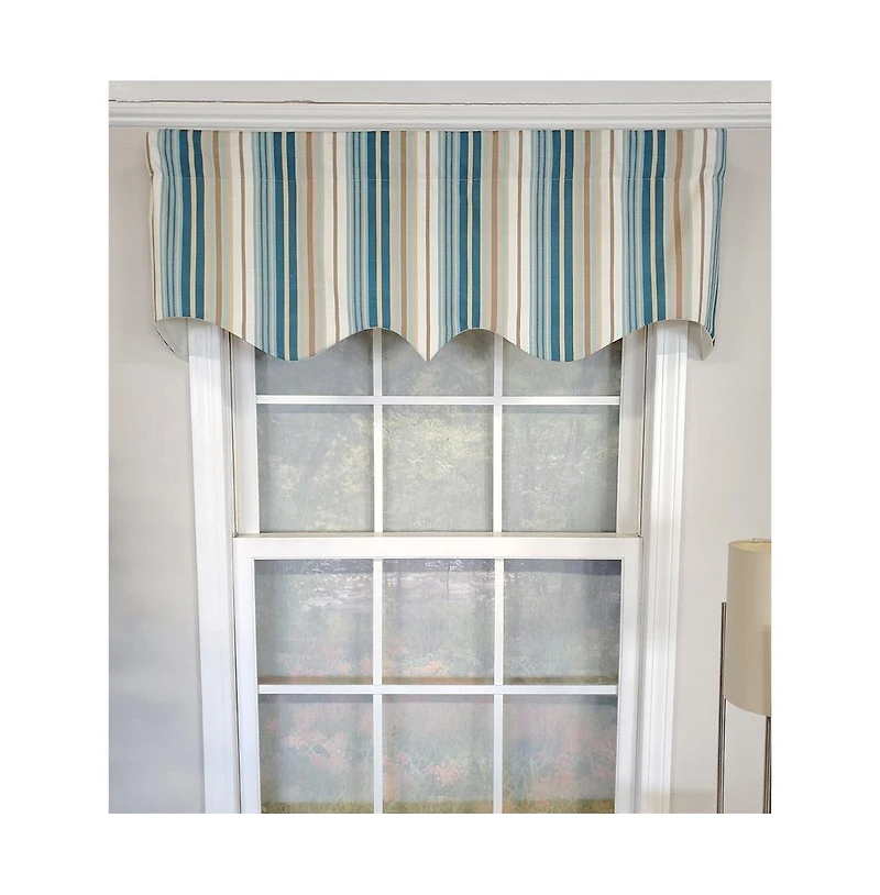 Rlf Home Elisa Stripe Regal 100% Cotton with Fully Lined 3" Rod Pocket High Quality Spot Clean Valance 50" x 17" Blue
