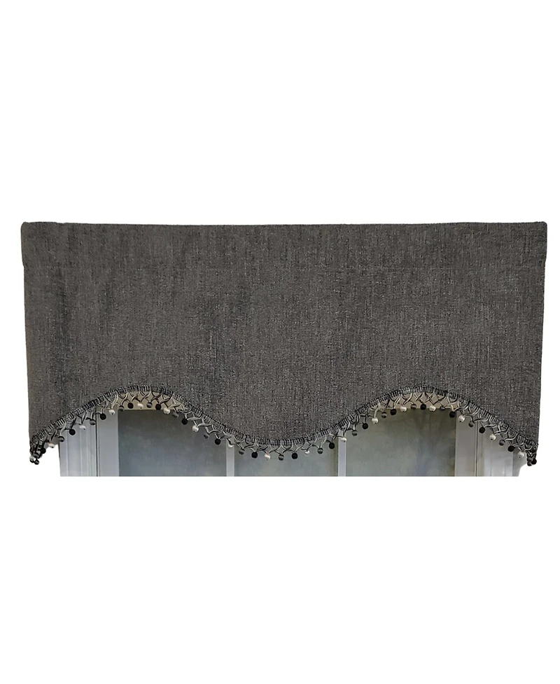 Rlf Home 3" Rod Pocket High Quality Fabric Jasper Cornice Valance with Tassel Trim for Windows 50" x 17" Charcoal