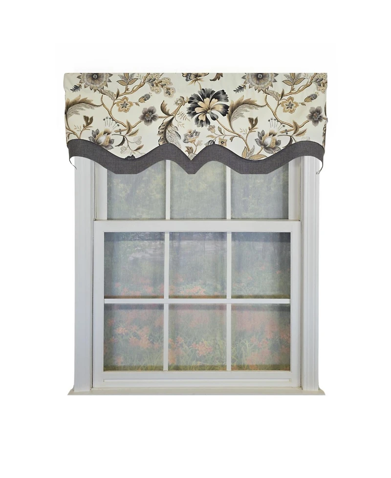 Rlf Home 100% Cotton Zanzibar D-Regal Fully lined Windows Rod Pocket Valance 50" x 17" Gray