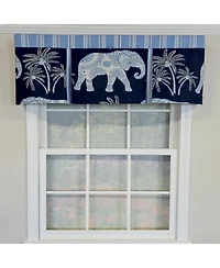 Rlf Home 100% Cotton White Elephant Pleated Unlined Windows Rod Pocket Valance 50" x 17" Blue