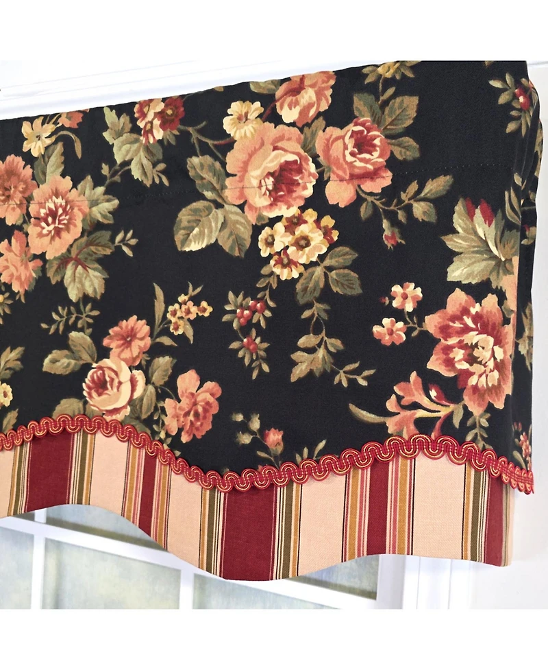 Rlf Home 100% Cotton Lancaster Glory Fully lined Windows Rod Pocket Valance 50" x 16" Black