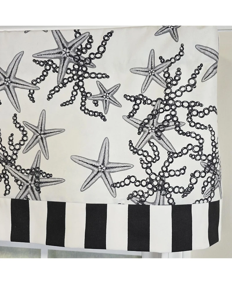 Rlf Home Reef Banded Valance Collection - 100% Cotton Window Treatment 50" x 16" Black