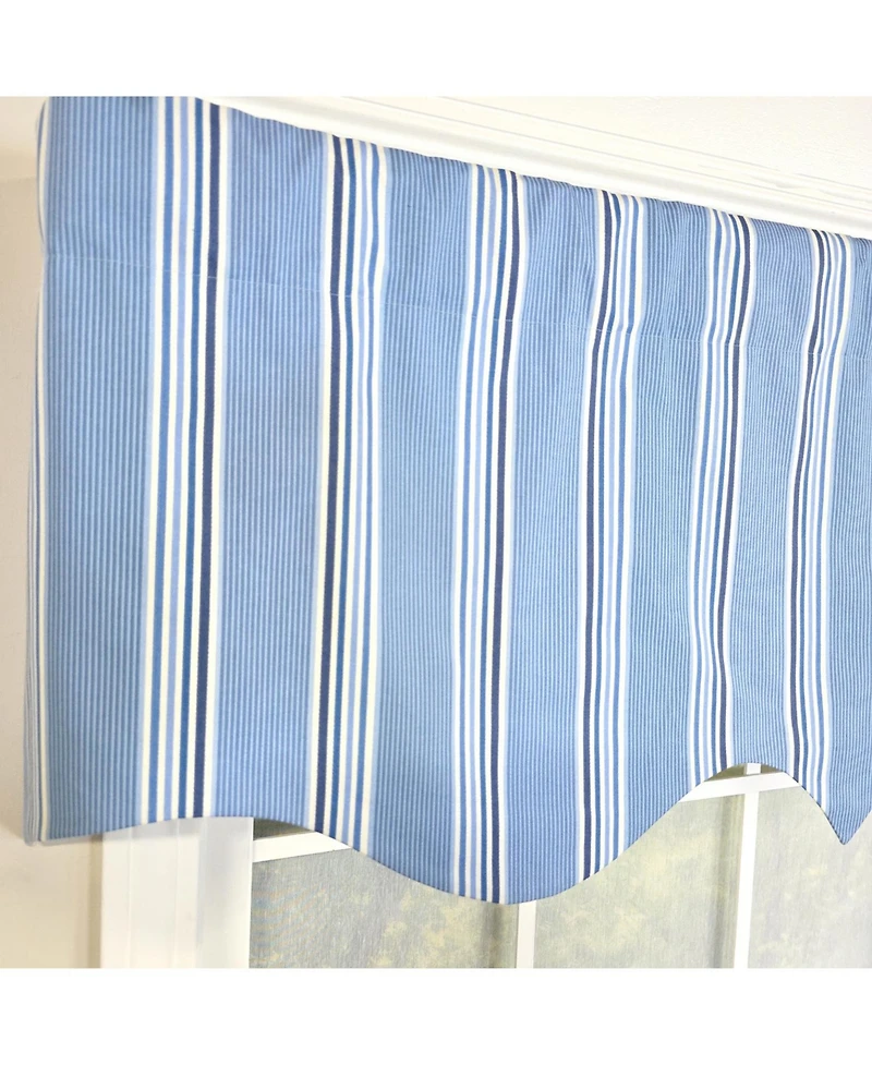 Rlf Home 100% Cotton Freya Stripe Regal Fully lined Windows Rod Pocket Valance 50" x 17" Blue