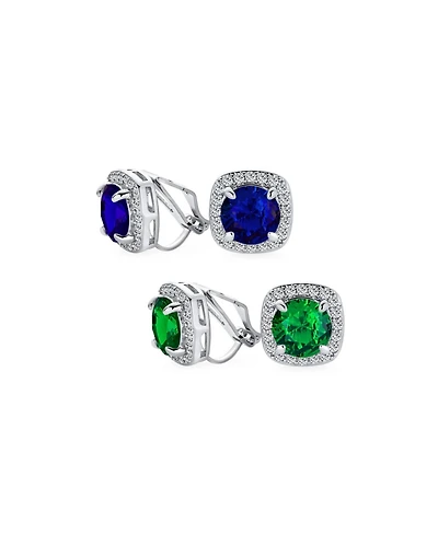 Bling Jewelry Set of 2 2CT Round Cz Solitaire Halo Clip-On Earrings Silver Plated Non-Pierced