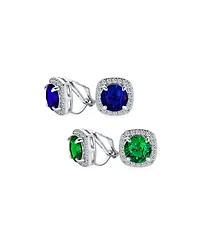 Bling Jewelry Set of 2 2CT Round Cz Solitaire Halo Clip-On Earrings Silver Plated Non-Pierced