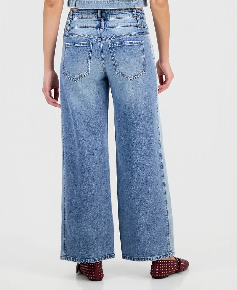 And Now This Petite High-Rise Wide-Leg Two-Tone Jeans, Macy's Exclusive