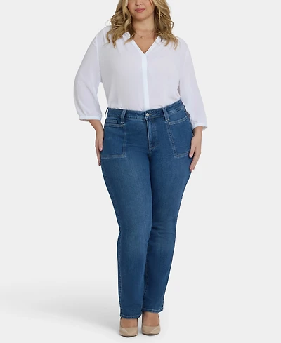 Nydj Plus Marilyn Straight Front Patch Pockets Jeans