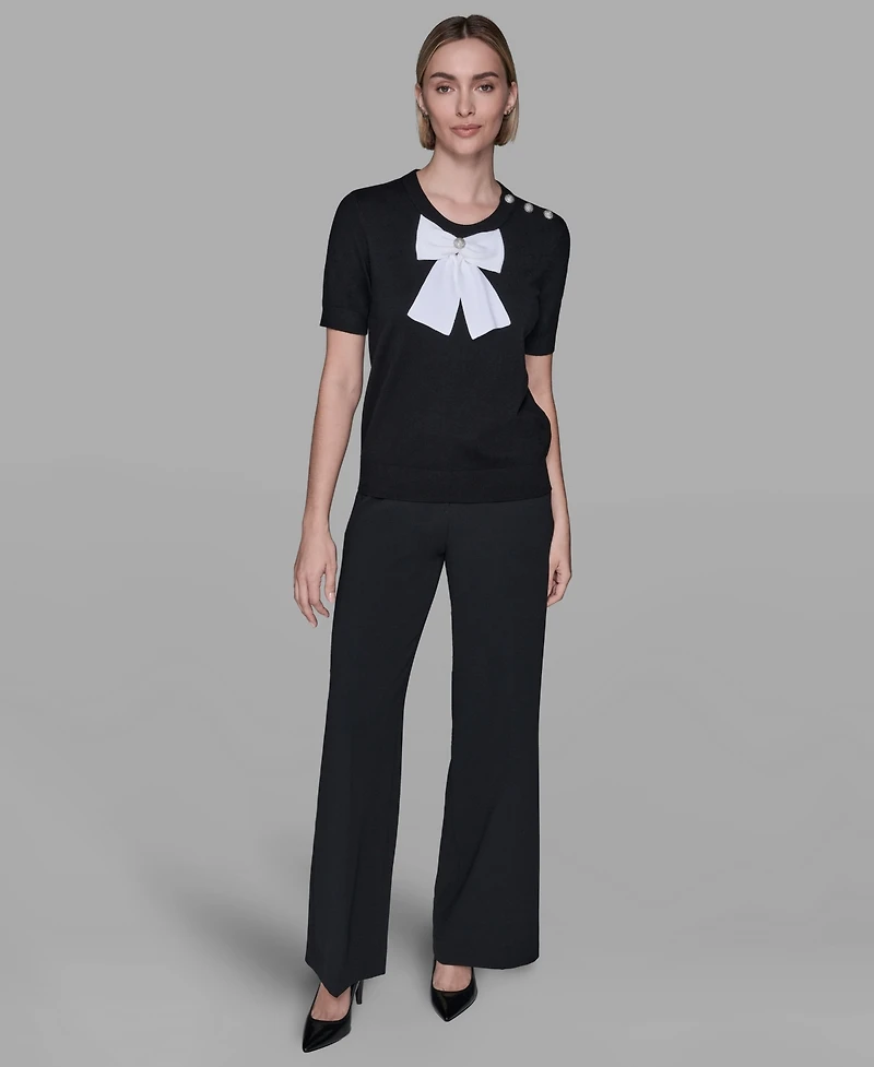 Karl Lagerfeld Paris Women's Crewneck Big Bow Applique Detail Sweater