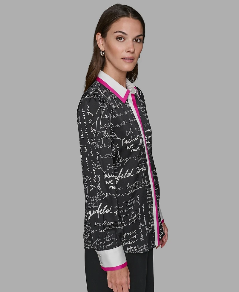 Karl Lagerfeld Paris Women's Script Blouse Top