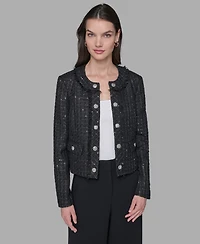 Karl Lagerfeld Paris Women's Cropped Collarless Tweed Jacket