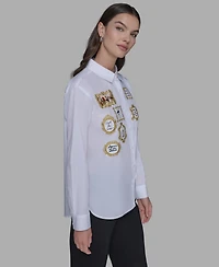 Karl Lagerfeld Paris Women's Portrait Button Down Top