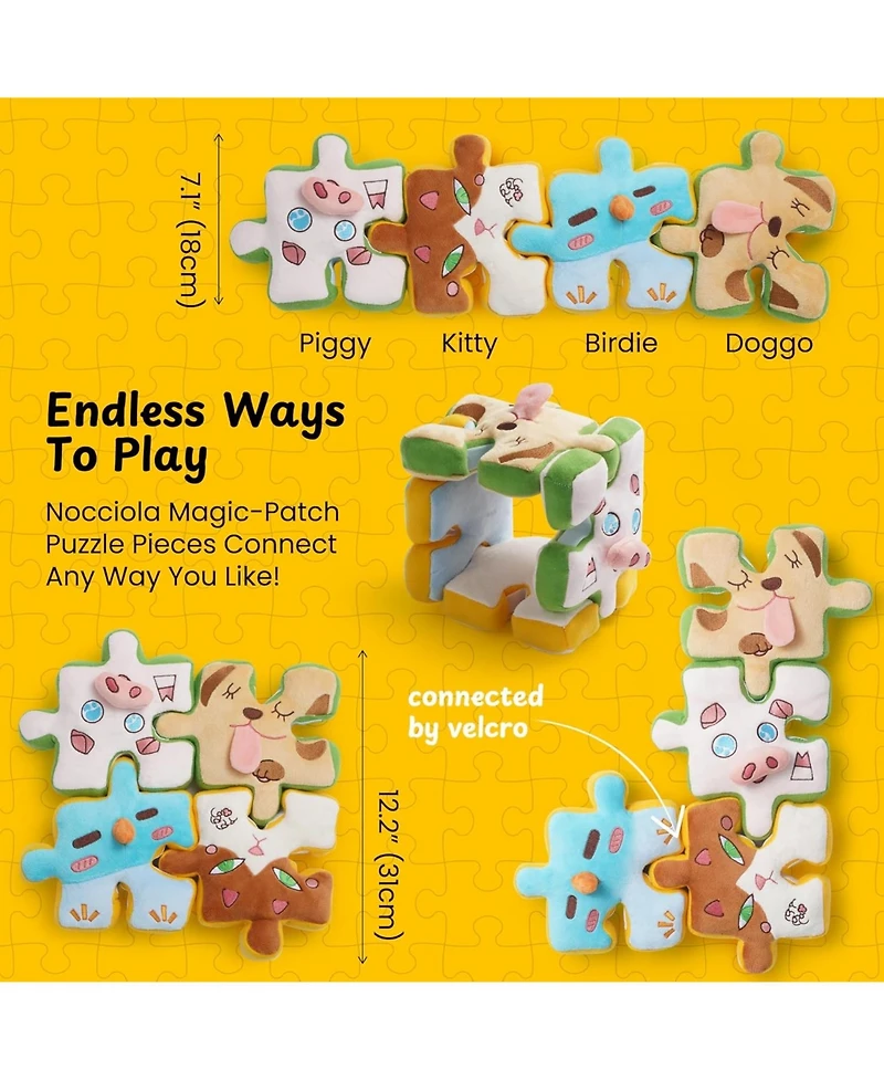 Nocciola Interactive Squeaky Dog Puzzle Toys, 4-in-1 Tearable Rip Pull Apart Enrichment Plush Stuffed Crinkle Chew Toys for Small Medium Large Breeds