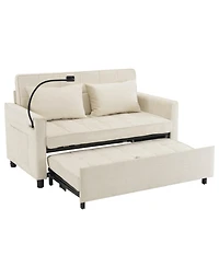Boyel Living 56.9" Loveseat Sofa Bed, Pull-Out Sleeper, Linen, Reversible Backrest, Side Pockets, Usb Ports, Phone Holder