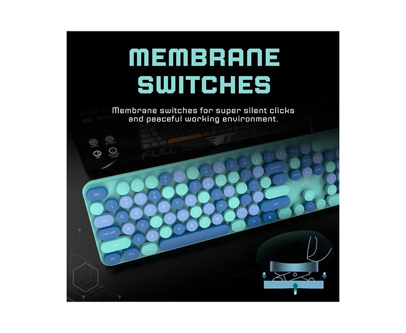 Risokeys Wireless Keyboard And Mouse Set – Silent Typing, Retro Round Keys, Battery Operated, 2.4G Connection, Blue