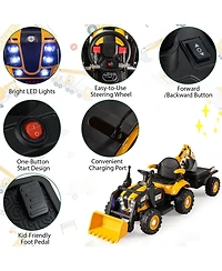Mecale 4-in-1 Kids Ride On Tractor 12V Excavator Bulldozer With Remote Control