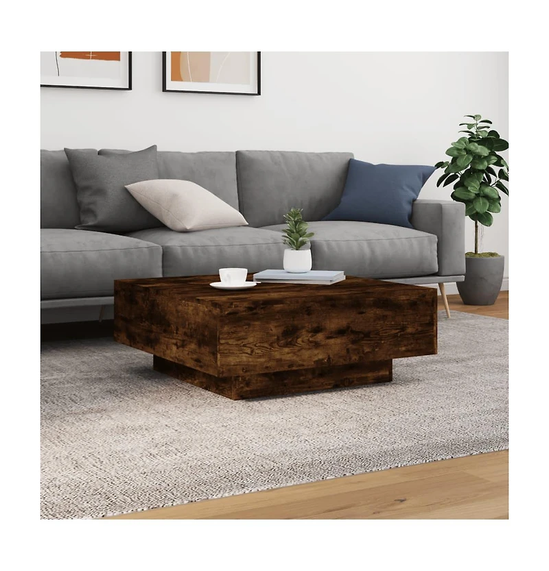 vidaXL Coffee Table with Led Lights Smoked Oak 31.5"x31.5"x12.2"