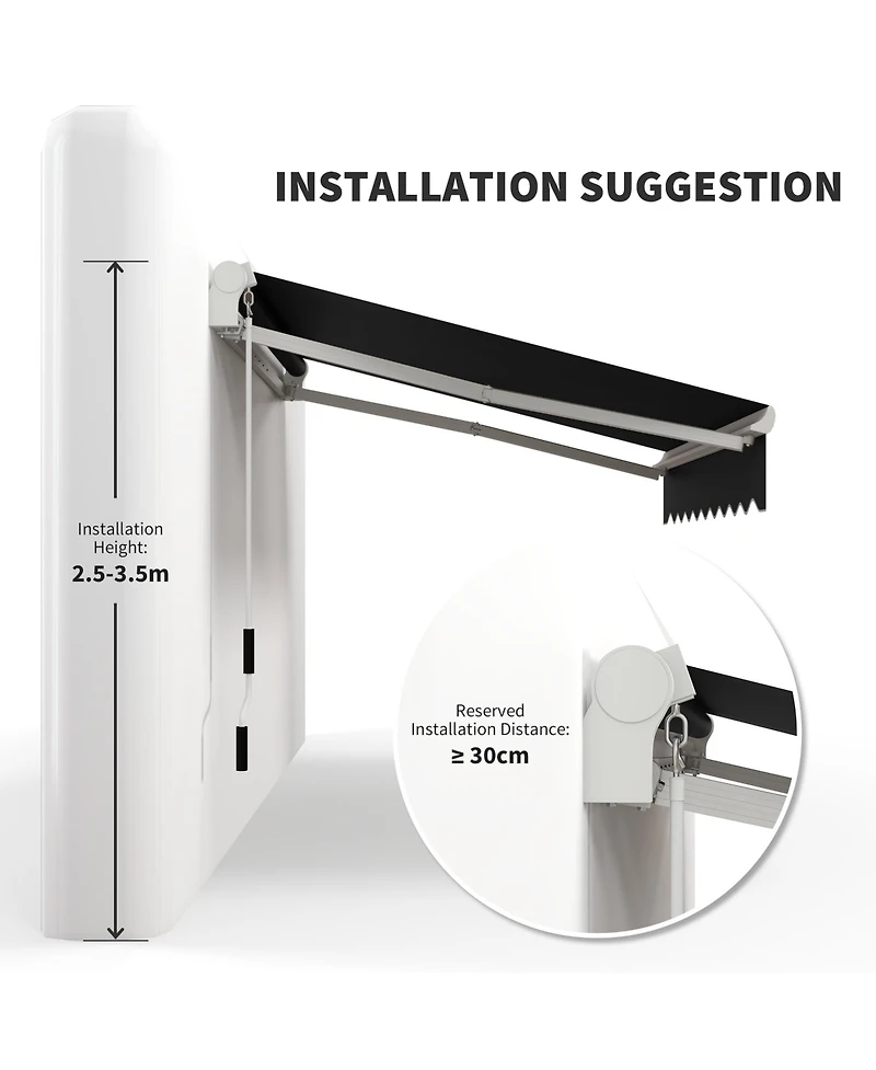 Outsunny 8' x 6.6' Patio Retractable Awning, Manual Sun Shade