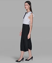 Karl Lagerfeld Paris Women's Silky Crepe Midi Dress with Pleated Skirt