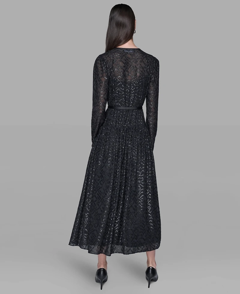 Karl Lagerfeld Paris Women's Lurex Clip Chiffon Midi Dress