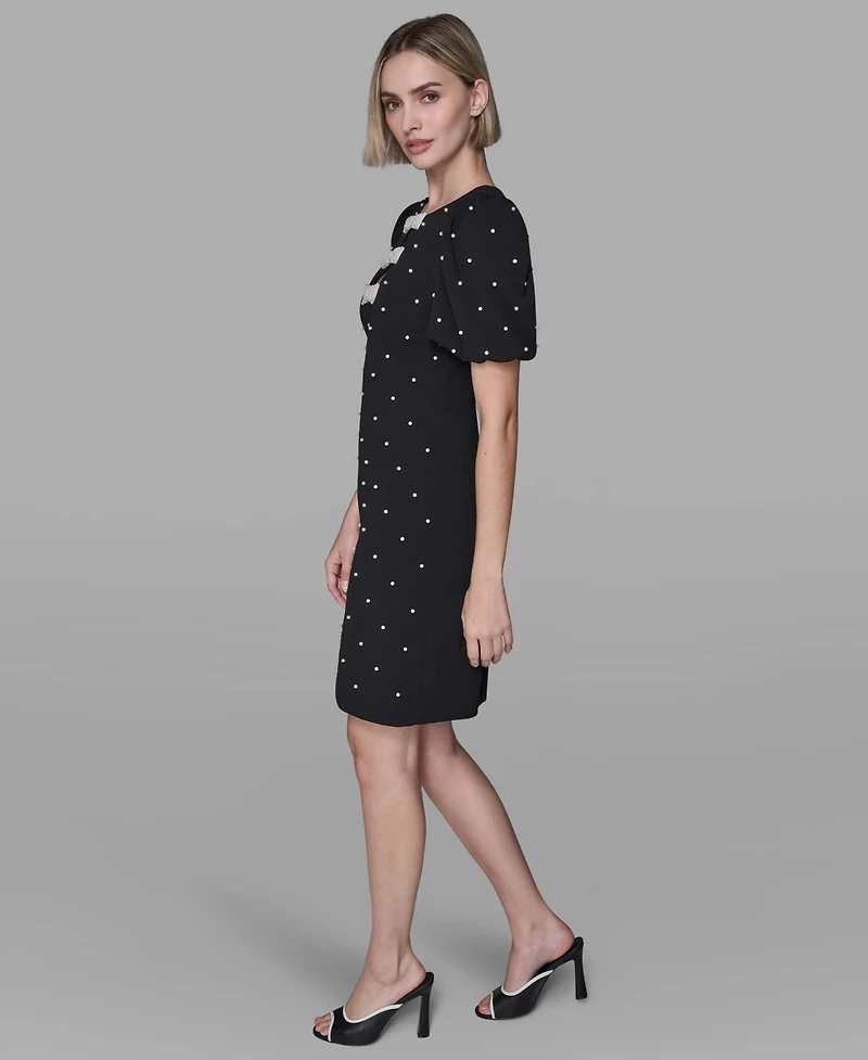 Karl Lagerfeld Paris Women's Scuba Crepe Sheath Dress with Bow Details