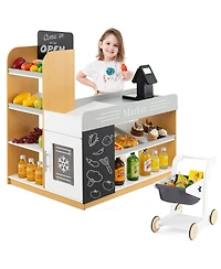 Mecale Pretend Play Grocery Store Set With Shopping Cart And 2 Chalkboards