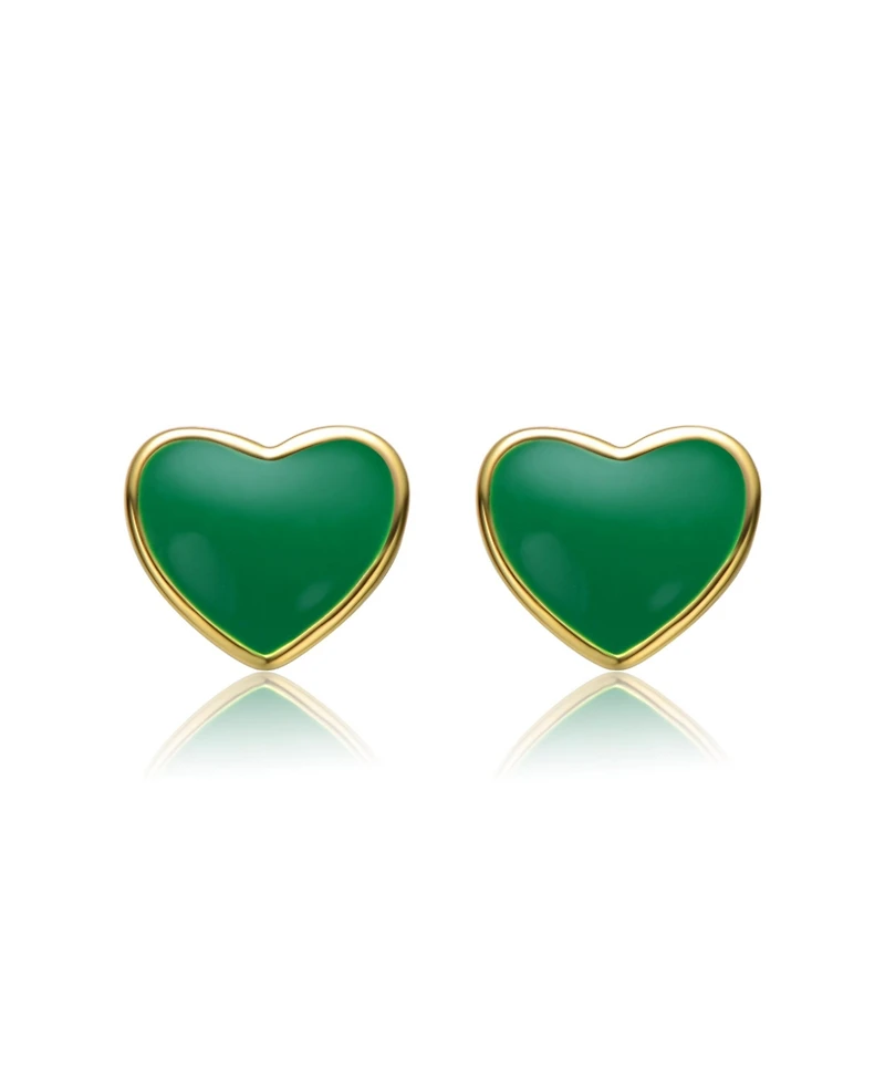 GiGiGirl Toddler/Kids 14k Gold Plated Green Enamel Tiny Flat Heart Stud Earrings