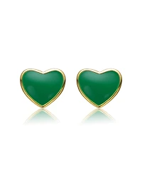 GiGiGirl Toddler/Kids 14k Gold Plated Green Enamel Tiny Flat Heart Stud Earrings