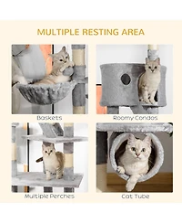 PawHut Floor to Ceiling Cat Tree, 94.5"-102.5" Adjustable Height Cat Tower