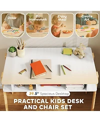 Qaba Kids Desk and Chair Set with Storage, Kids Study Desk and Chair