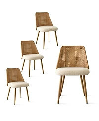 Maison Boucle 5-Piece Round Glass Dining Set, Modern Kitchen Table with Oak Finish Metal Legs and 4 Upholstered Chairs for Small Spaces