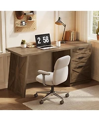 Tribesigns 59" Gaming Desk, Wooden Computer Desk with Drawers, Farmhouse Storage Workstation