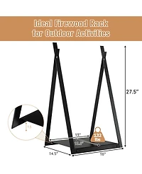 Sugift Triangle Firewood Rack with Raised Base for Fireplace Fire Pit-Black