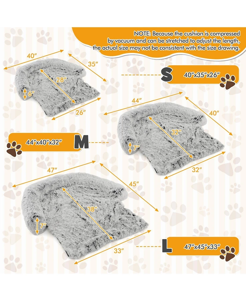 Sugift White Plush Calming with Anti-Slip Bottom Dog Couch Bed