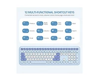 Risokeys Retro Typewriter Wireless Keyboard And Mouse Set - Full-Size Slim Design, Low-Noise - Blue