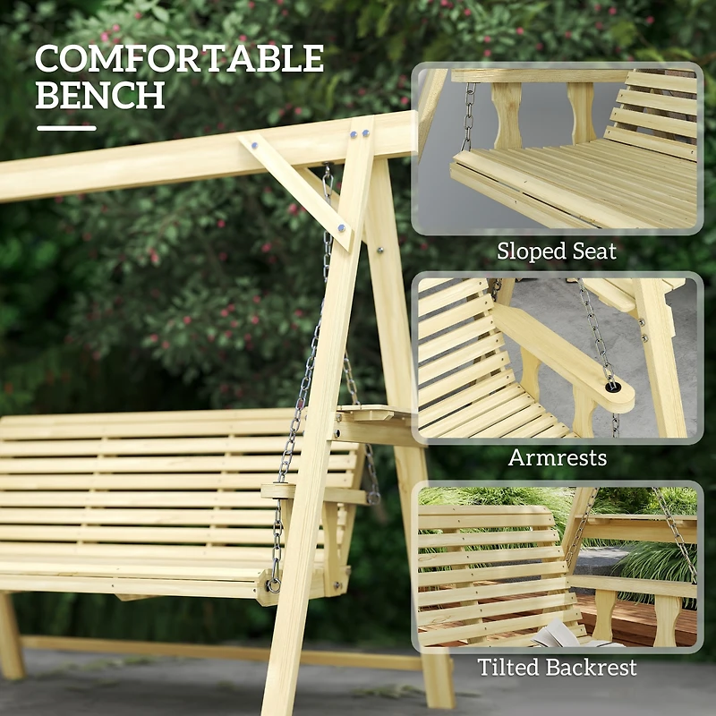 Outsunny 3 Seat Porch Swing with Sd and Side Tables,