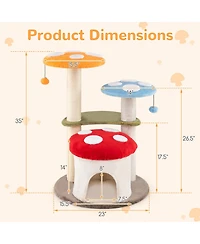 Gymax Cute Mushroom Cat Tree 35'' Tall Cat Tower w/ Sisal Scratching Posts Cat Condo