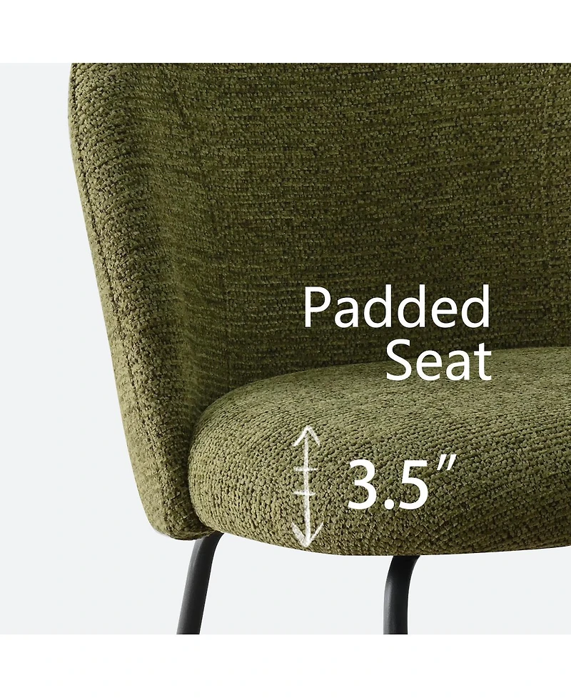 5-Piece 35" Round White Pedestal Dining Table Set with 4 Curved Back Boucle Upholstered Chairs and Black Metal Legs-Maison