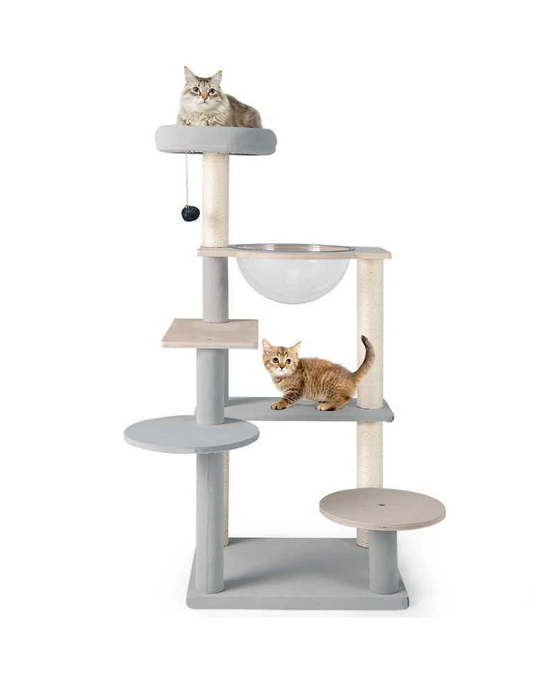 Gymax Modern Cat Tree 44 Inch Multi-level Cat Tower w/ Removable Padded Top Perch