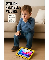 Linsay New 10.1" Funny Kids Wi-Fi Tablet Octa Core 128GB with Yellow Kids Defender Case Newest Android 13 Google certified