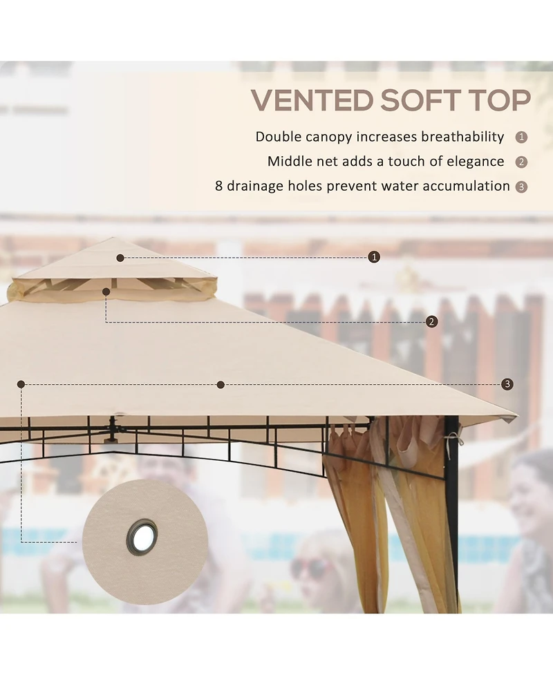 Outsunny 10'x10' Outdoor Patio Gazebo Canopy Metal Canopy Tent with 2-Tier Roof and Mesh Netting for Backyard, Beige